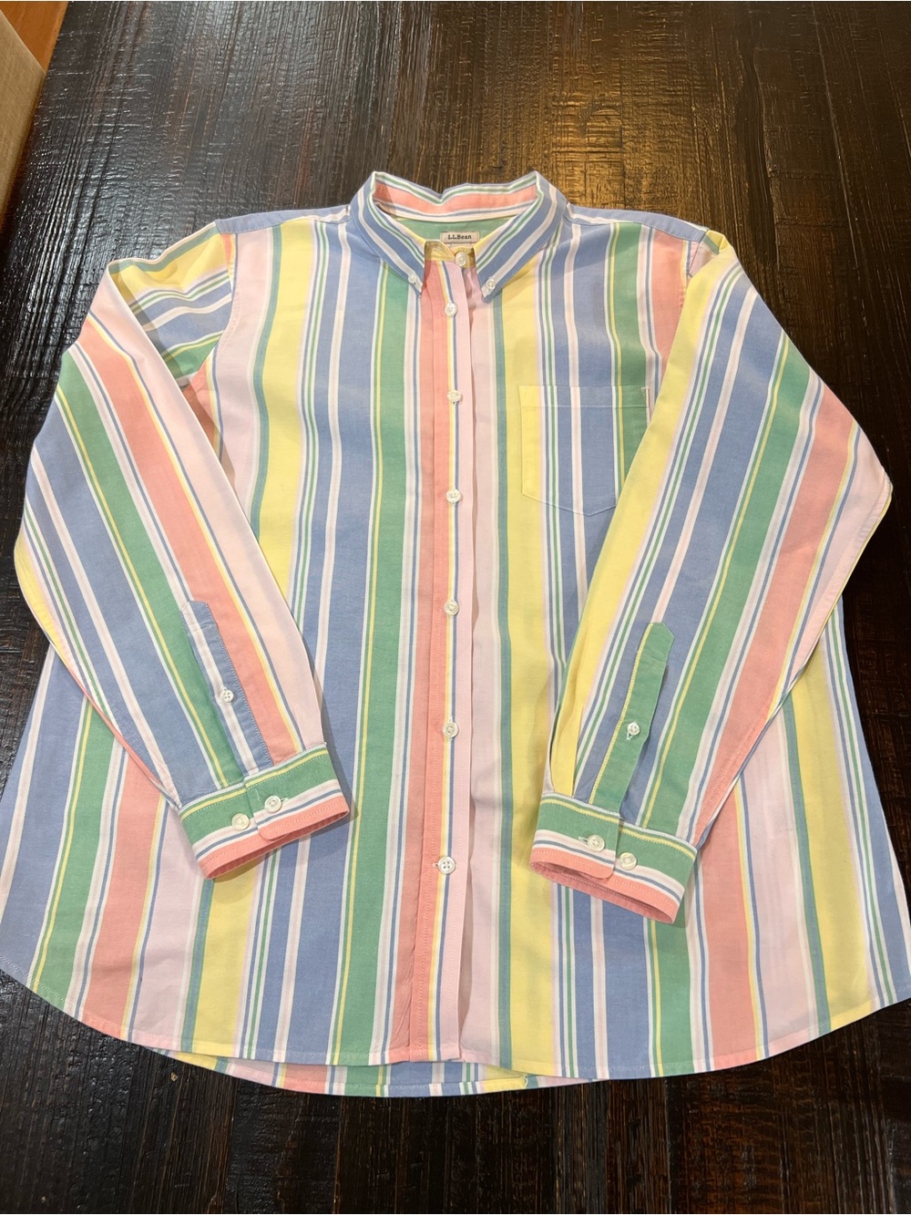 L.L.Bean Women’s XL Organic Cotton Button Down Shirt Pastel Stripe Long Sleeve